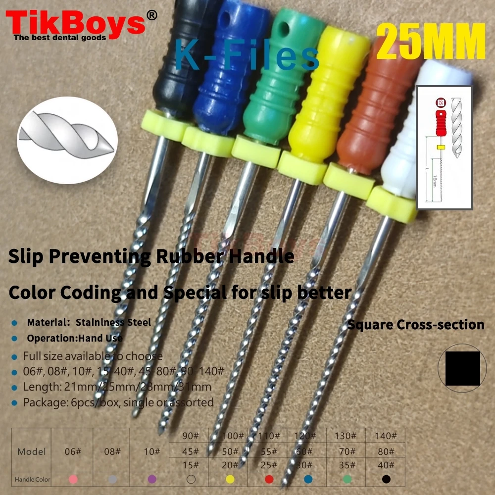 Dental K H R Files 06# 08# 10# 15#Stainless Steel Hand Use Root Canal Files P Needle S Needle Endodontic Instruments 21/25/31mm