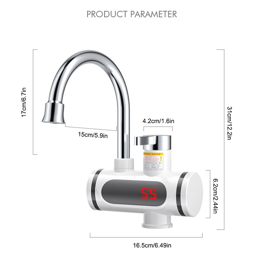 Hot Cold Electric Water Heater IPX4 Waterproof LED Screen Sink Faucet Bathroom Rapid Heating Tap Bottom Inlet EU Plug