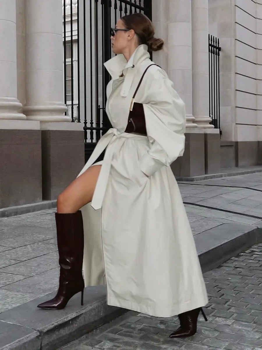 

Original Retro Long Trench Coat Autumn and Winter Women Fashion Street Daily Vacation Leisure Music Economy Warmth Loose Jacket