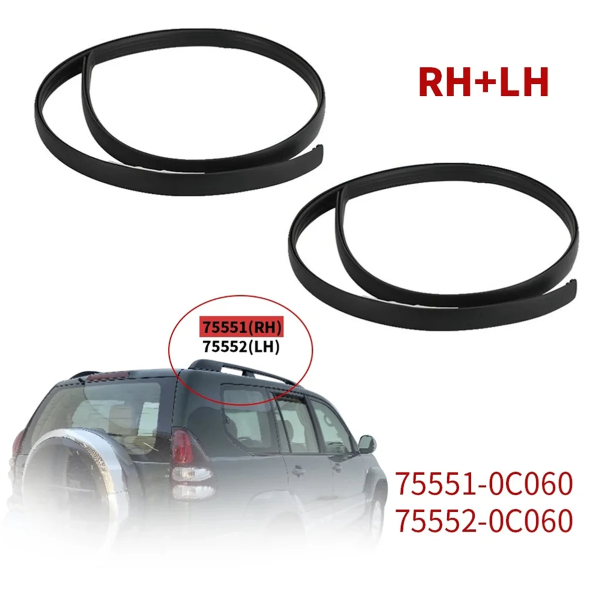 Left Roof Drain Side Trim Strip 75552-0C060 for Crewmax 2007-2021 Roof Molding Drip Weatherstrip