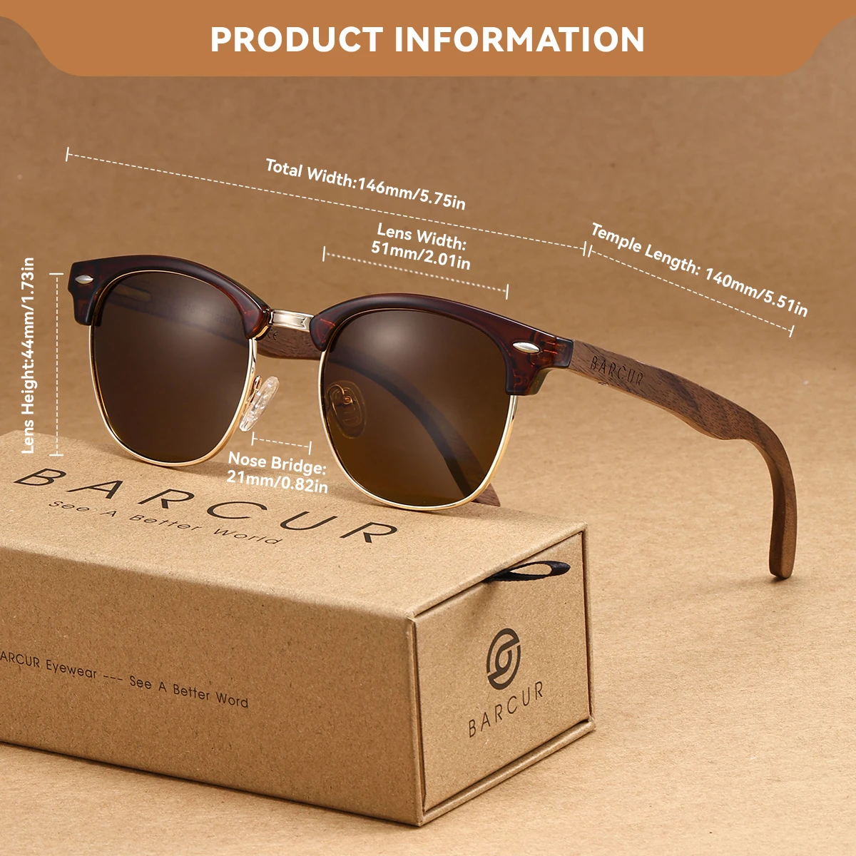 BARCUR Modische Halbrahmen-Sonnenbrille im Retro-Stil mit UV-Schutz, vielseitig einsetzbar für den täglichen Gebrauch, perfekt für Urlaubsgeschenke – Detail 2