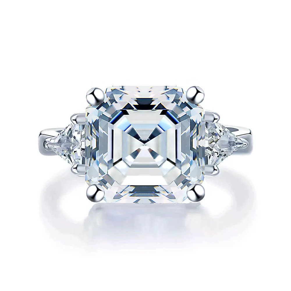 

10x10mm Asscher Cut 5CT Moissanite Ring, 'Sugar Cube' Square Design in S925 Sterling Silver, Fine Jewelry for Women