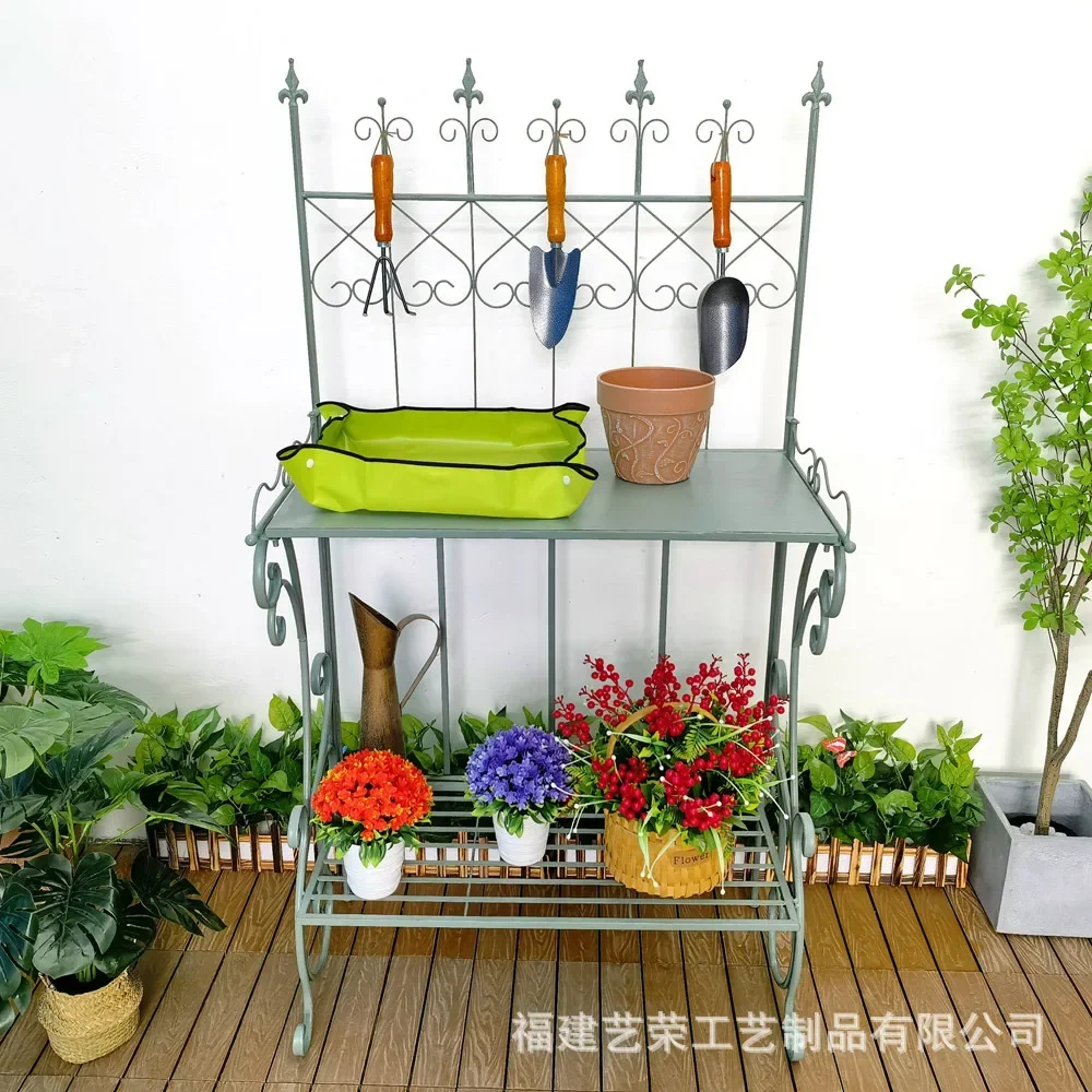 Garden flower stand wrought iron display stand console multi-layer green flower stand courtyard balcony outdoor floor shelf