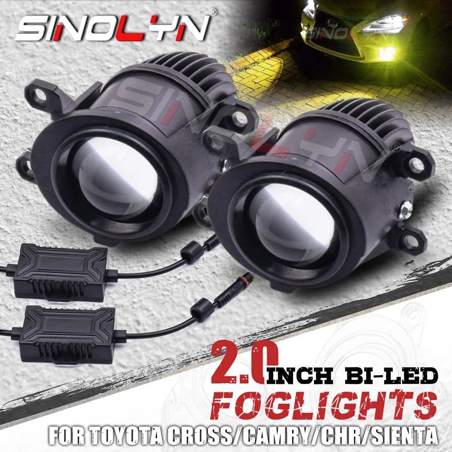 2.0 Inch Bi LED Fog Lights For Toyota COROLLA CROSS/C-HR/YARIS/ALTIS/VIOS/PRIUS/HILUX REVO LED Projector Fog Lamp Lenses Replace