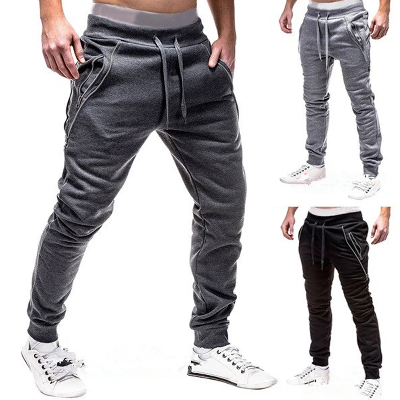 

Mens Joggers Casual With Zipper Pockets Gym Fiess Trousers Tracksuit Running Training Sweatpants Hip Hop Harem Pants