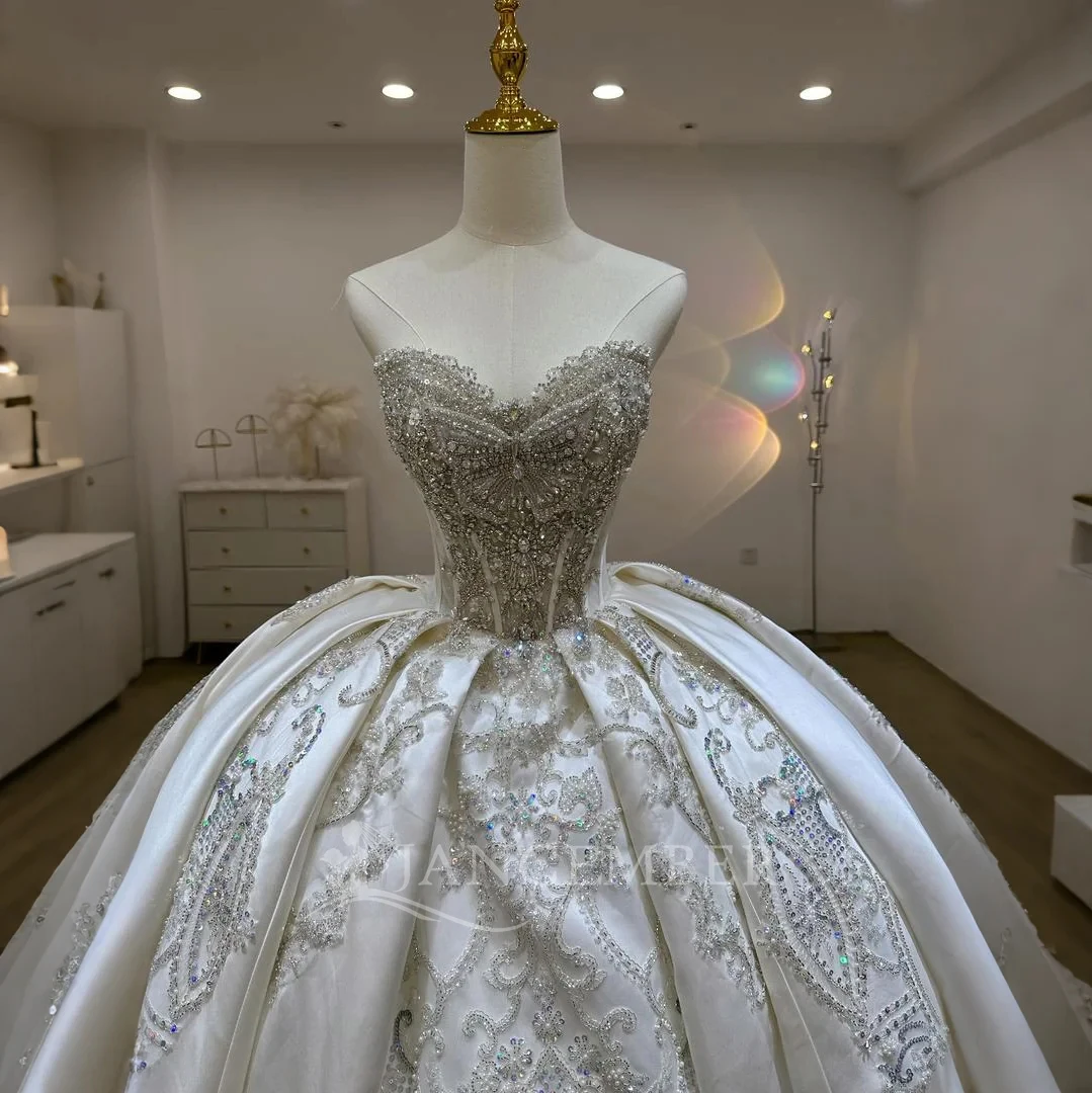 맞춤 제작된 화려한 웨딩 드레스 새틴 핫 여성용 우아한 2025 베스티도스 데 노비아 탈부착 가능한 소매 신부 드레스 로브 마리에