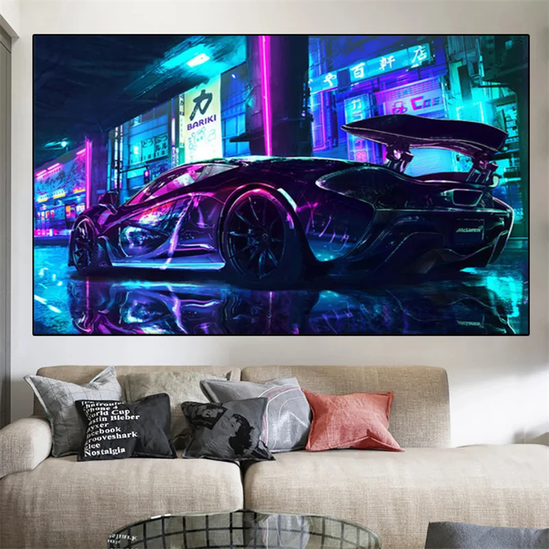 Cool Cyberpunks and Car Posters and Prints Modern Purple Canvas Painting Wall Art Picture for Boys Bedroom Decoration Cuadros