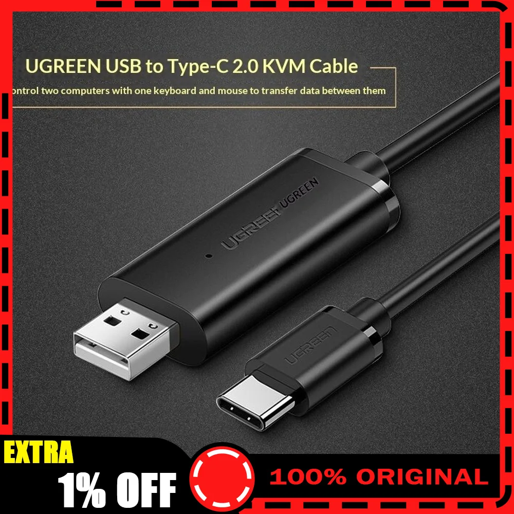 UGREEN 70420 US318 USB 2.0 to USB C PC Data Transfer Cable 2m Computer Link Cable
