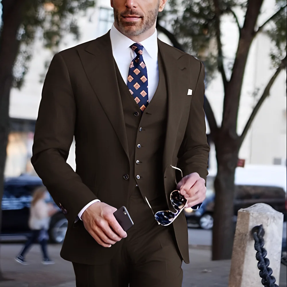 Ensemble de costume 3 pièces pour hommes, style rouge vin, design à simple boutonnage, costume, gilet et pantalon, choix d'affaires et de mariage