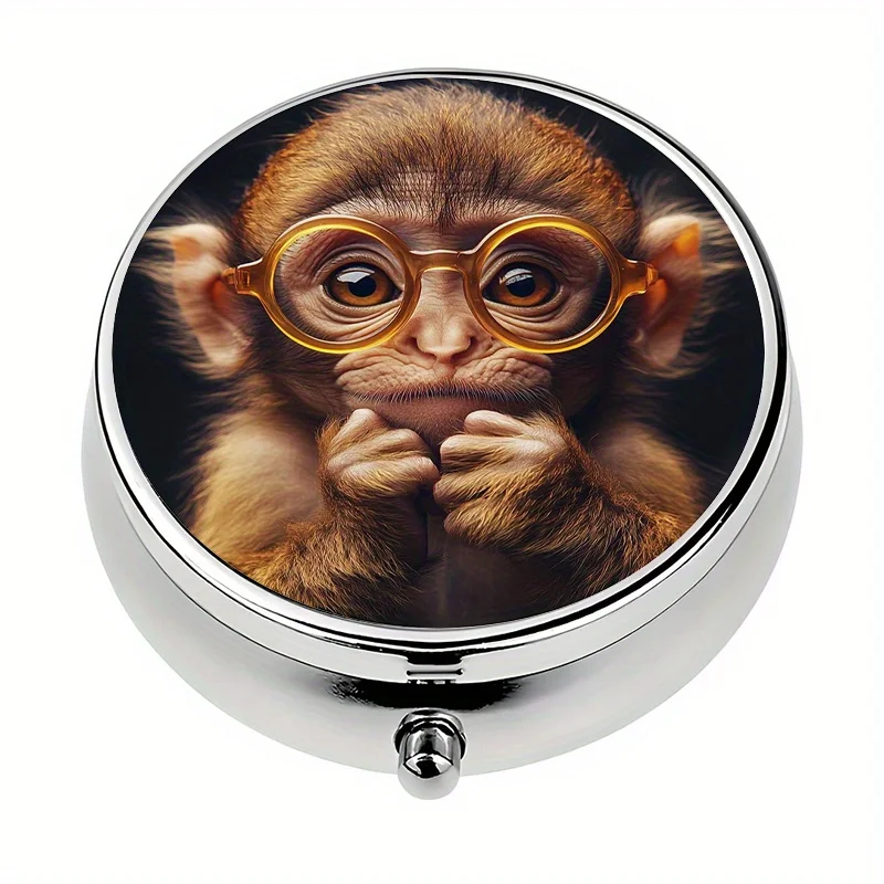 Single pack, wallet-style pill box, contains 3 pill compartments, cute little monkey design, portable wallet pill box, compact daily pill box, suitable for use in wallets and as a travel gift