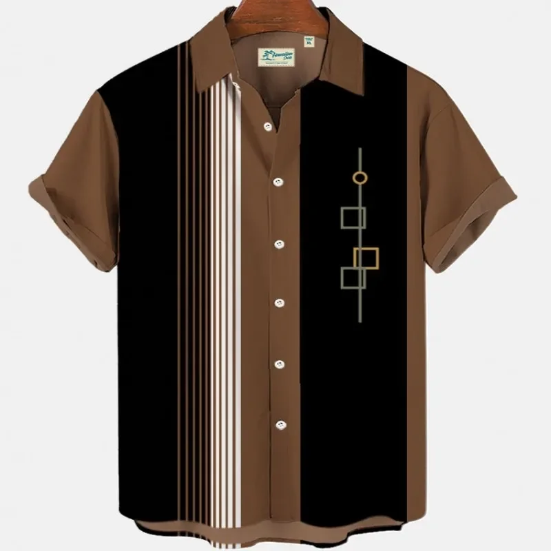 Men's Striped Elegant Shirt Colorful Print Idol Clothes Robe Football Short Sleeve Casual Social Cuff Buttons Oversized Fashion