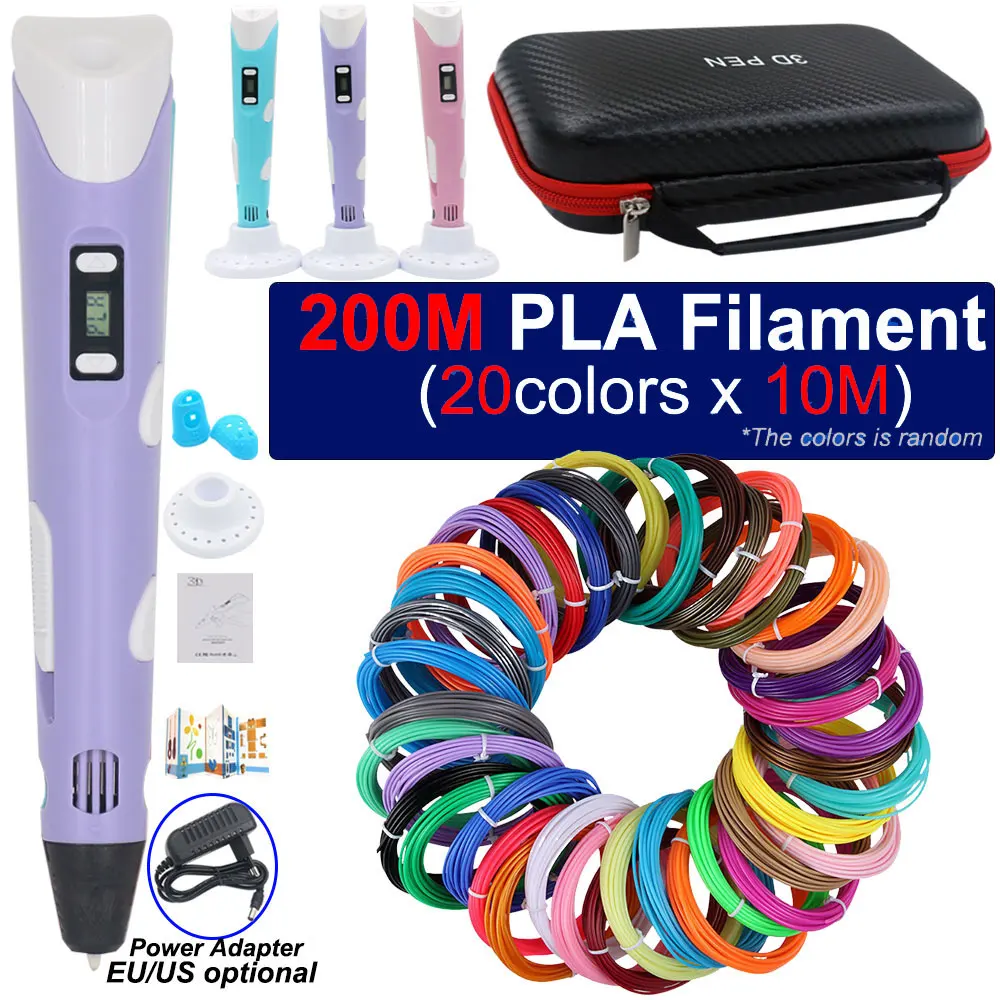 

3D Printing Pen With Power Adapter Screen Suitcase PLA Filament Kid Christmas Birthday Gift Development Coordination Imagination