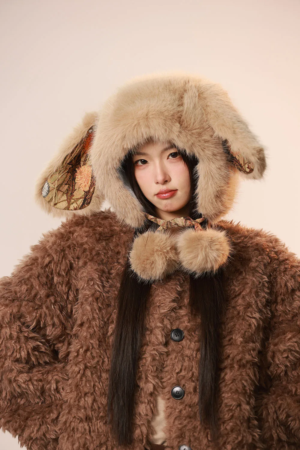 2025 مخطط طويل الأذن أرنب قبعة المرأة الخريف الشتاء Skullies Beanies الملونة إيرفلاب قبعة الإناث اليدوية شرابات قبعة صغيرة #1