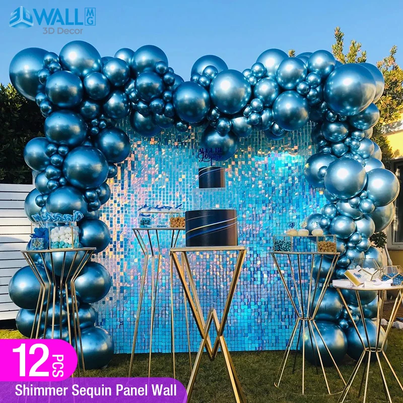 

12 Pcs/lot 30x30cm 3D Sequin wall 3D Art Wall Stickers sequins 3D wall panel mirror cloth paint house party decor brand logo