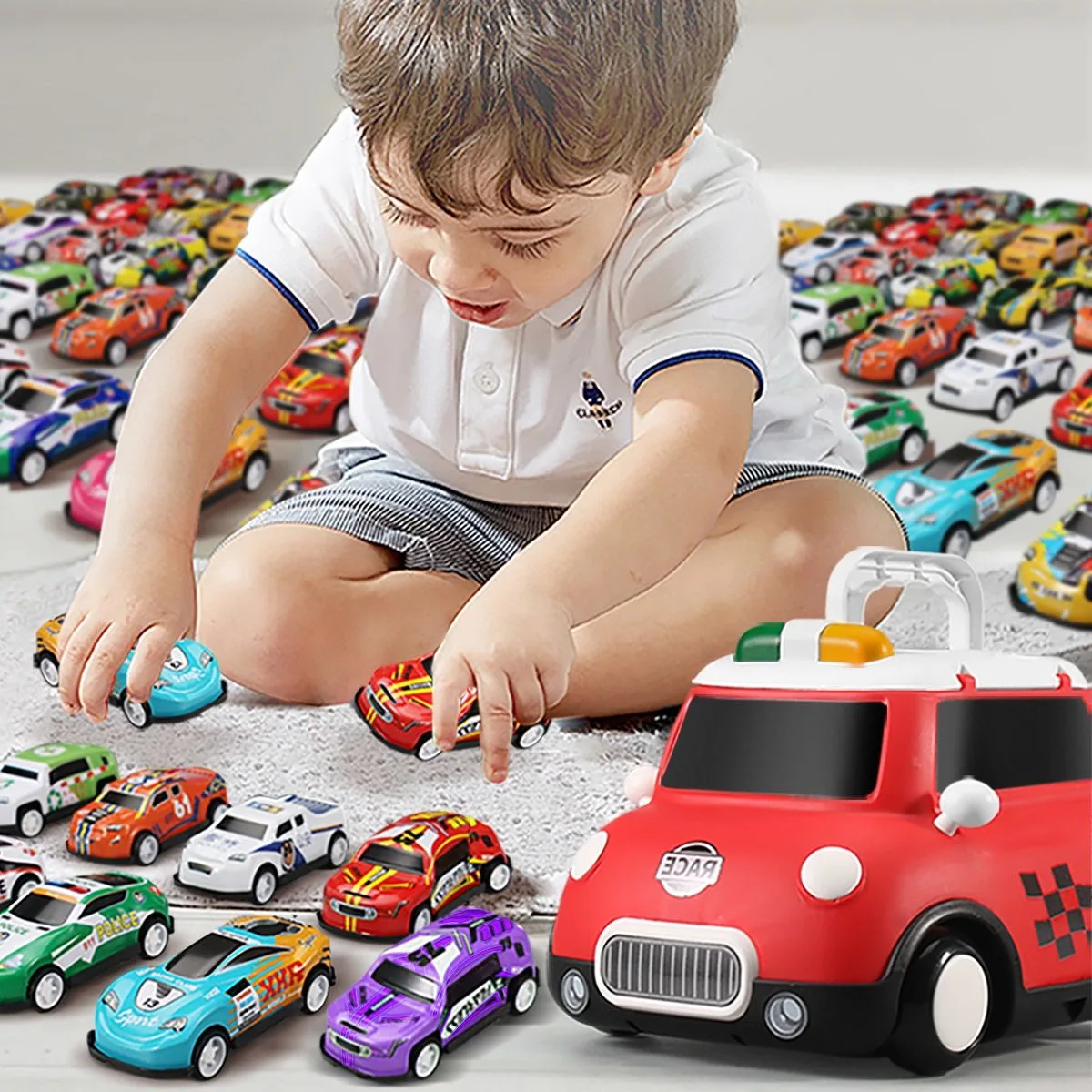 30 Pcs Die-Cast Toy Cars Set with Storage Carrier - Realistic Alloy Vehicle Toys for Boys & Girls
