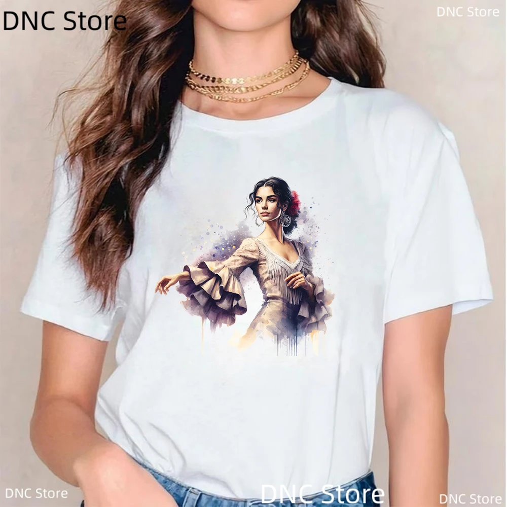 Flamenco ballerino stampa grafica Femme T Shirt danza arte appassionato T-Shirt donna tendenza moda retrò Tshirt estate donna top