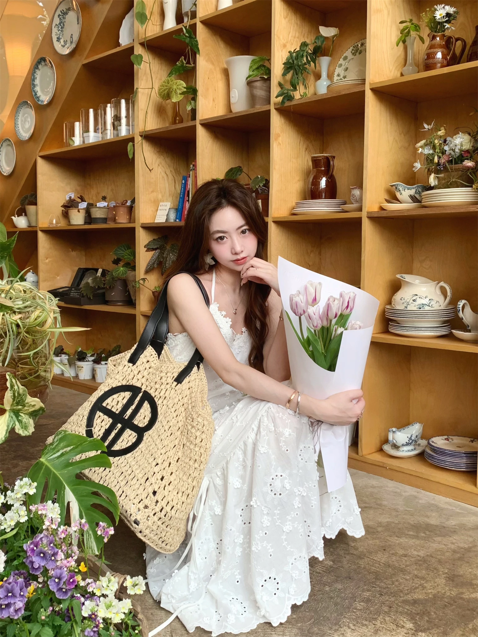 

Ele Embroidered Flower Dstring ter Dr Женская новинка Sle Французская смесь хлопка Лето с высокой талией А-силуэта Dr