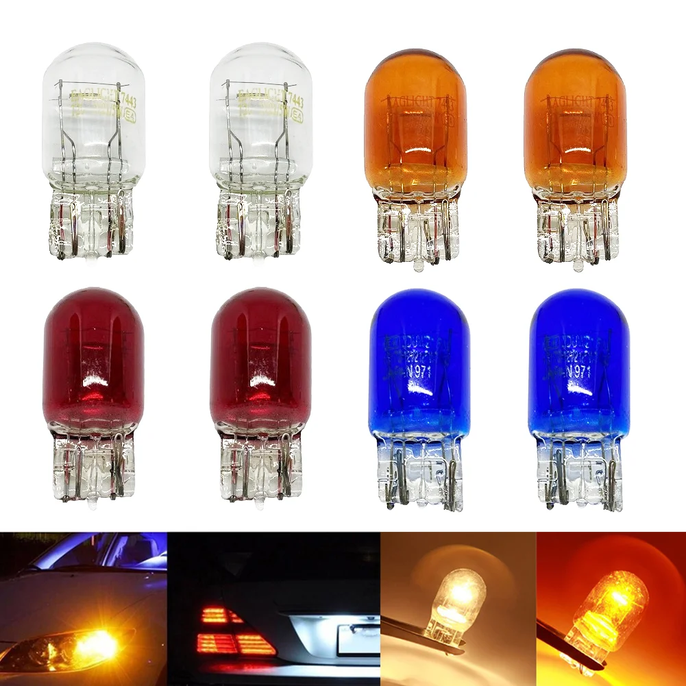 2Pcs T20 7443 W21 5W Clear Glass Turn Signal Brake Stop Tail Lights Bulb Daytime Running Lights Turn Stop Brake Tail Bulbs Amber