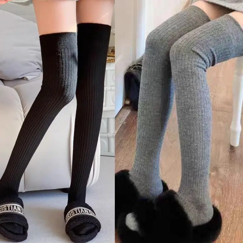 Solid Color Thigh High Stockings Women Trendy Casual Over The Knee Female Long Socks Thermal Warm Cotton Tall Tube Leggings