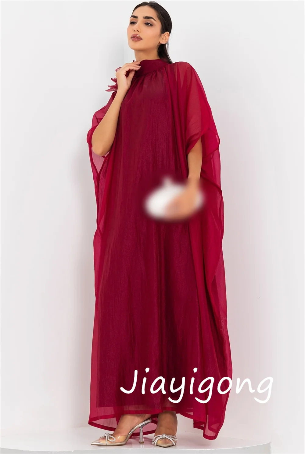 Vestidos midi con cuello alto y pliegues de flores de organza elegantes personalizados, tallas para ocasiones a medida disponibles
