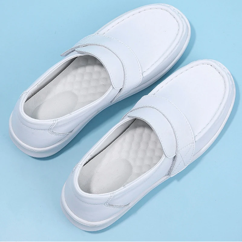 Nurse White Women\'s Spring Summer 2022 New Thick-soled Soft Leather Single Shoes Autumn Casual Flats Bottom Comfortable Loafers