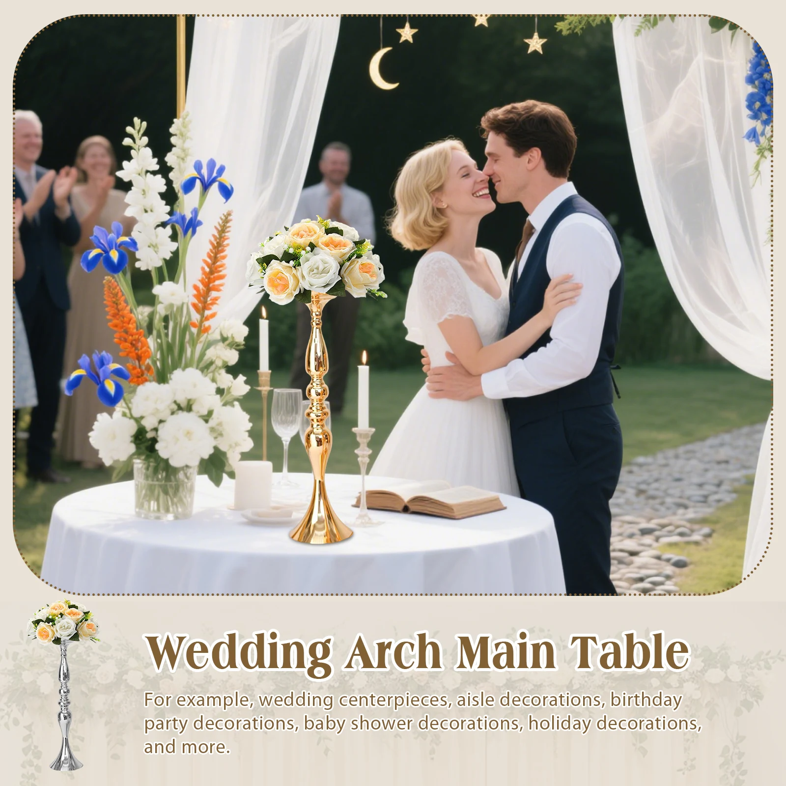 24 Pcs Metal Wedding Flower Stand 19.69Inch Tall Candle Holder Home Decor (Gold) view 2