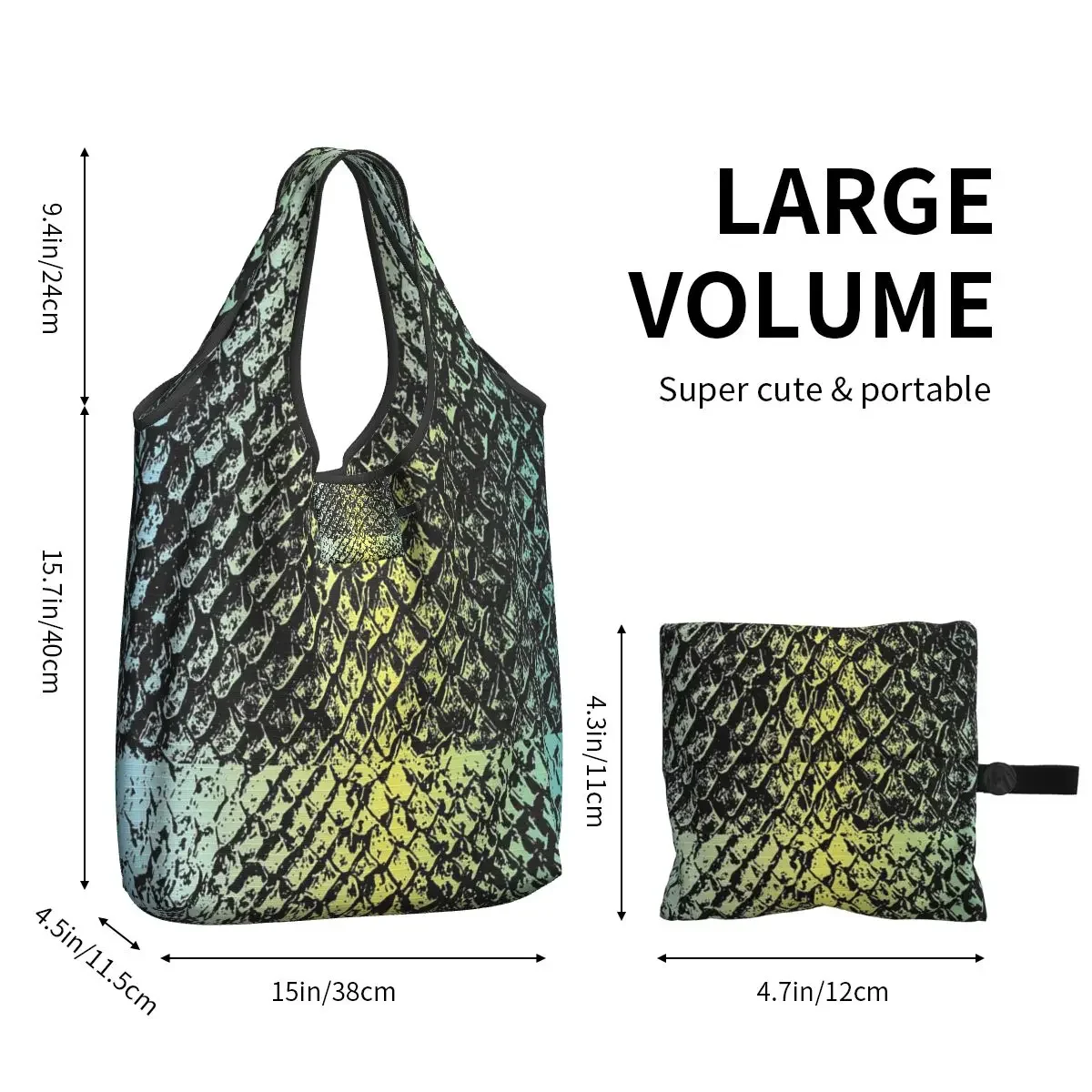 Snake Skin Alligator In Artwork Print Portable Tote Shopping Bags Foldable Shopper Bag Groceries Handbag Shoulder Bag