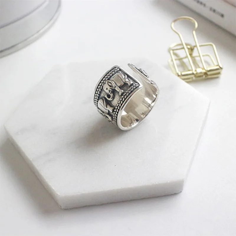 Retro Elephant Wide Ring For Women Men Silver Color Vintage Ethnic Style Open Ring Punk Gothic Accessories Designer Jewelry Gift