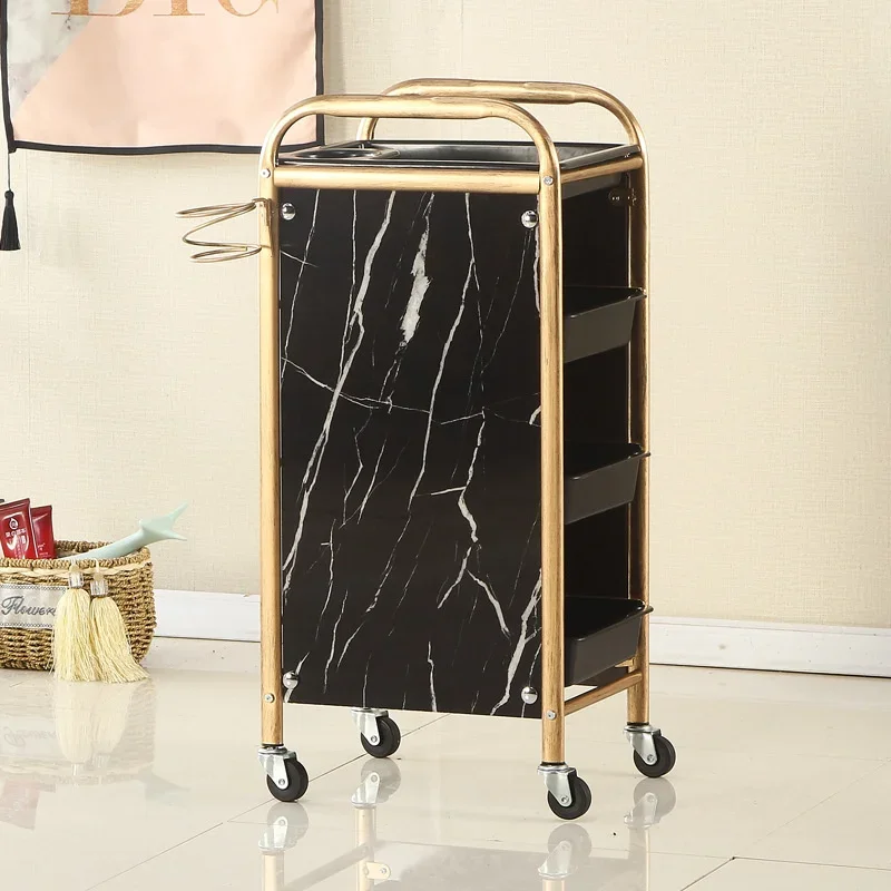 Retro Metal Cosmetologist Trolley Mobile Pulley Beauty Salon Cart Multi-level Classification Barber Trolley Wild Scene Tool Cart