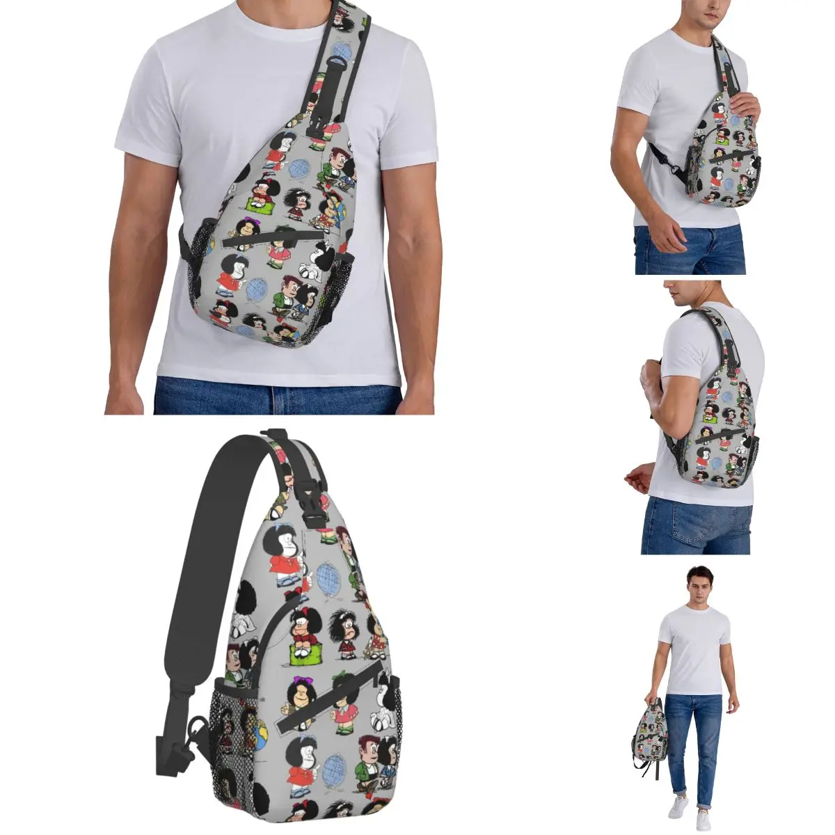 Mafalda Anime Manga Plaid Crossbody Sling Bags Small Chest Bag Shoulder Backpack Daypack for Travel Hiking Biking Pack