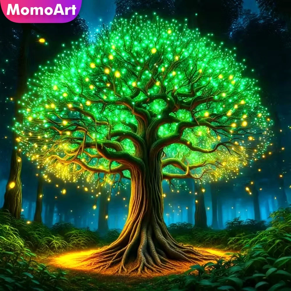 Momoart Vollquadratische und runde Diamant-Stickerei Baum-Diamantmosaik Landschaft Abstrakt Kreuzstich-Set Malerei DIY Kinder-Hobby