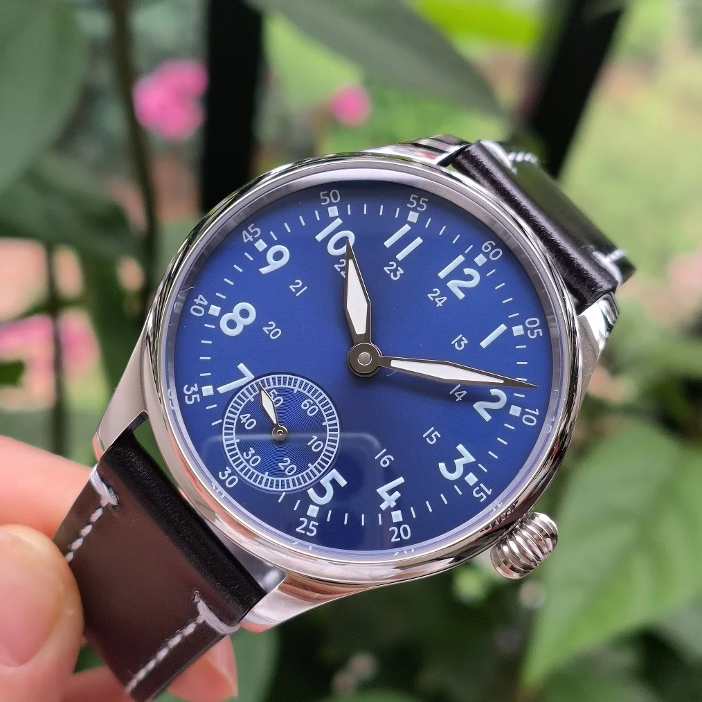 41mm Pilot style Hand mechanical watch blue dial green luminous Tianjin Seagull ST3621 movement AR blue coated sapphire crystal