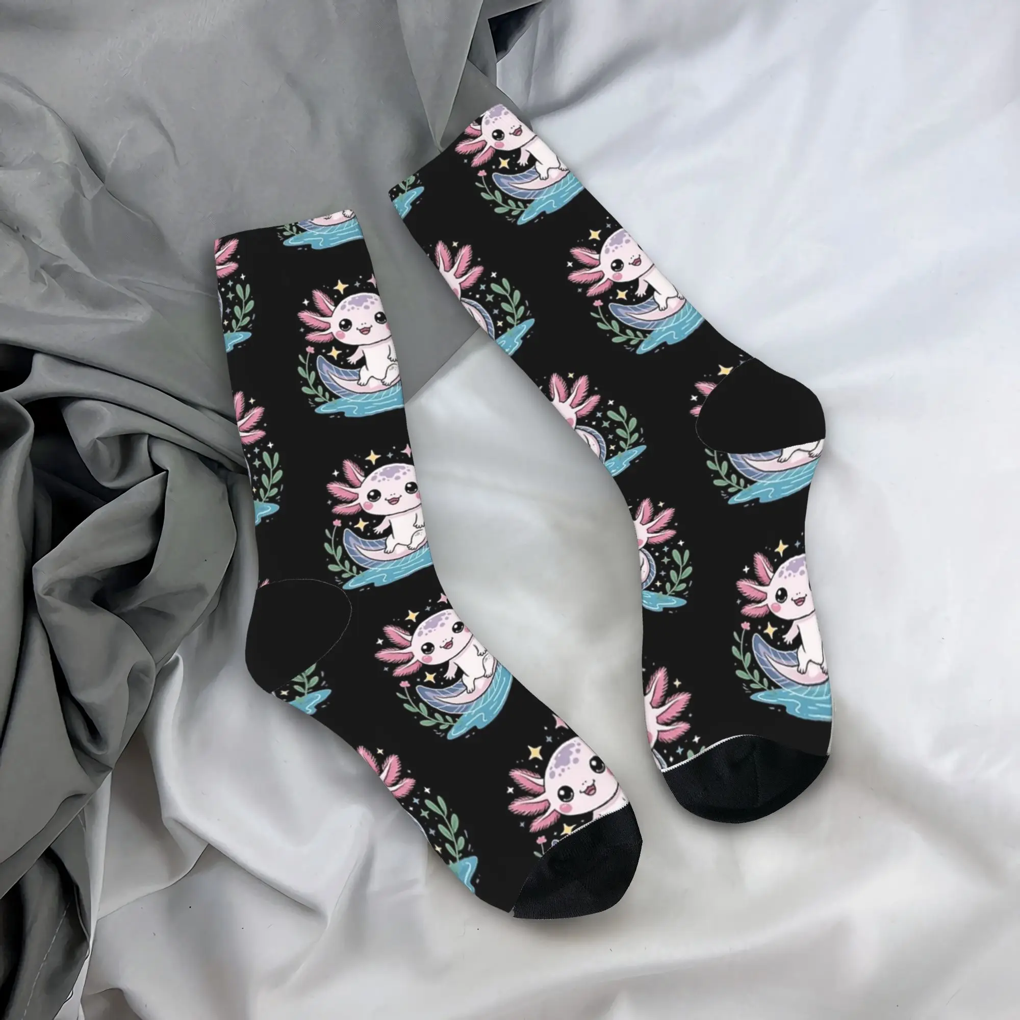 Smiling Tiny Axolotl Chibi Style Socks  Modern Stockings Spring Non Slip Unisex Men Socks Soft Printed Skateboard Socks