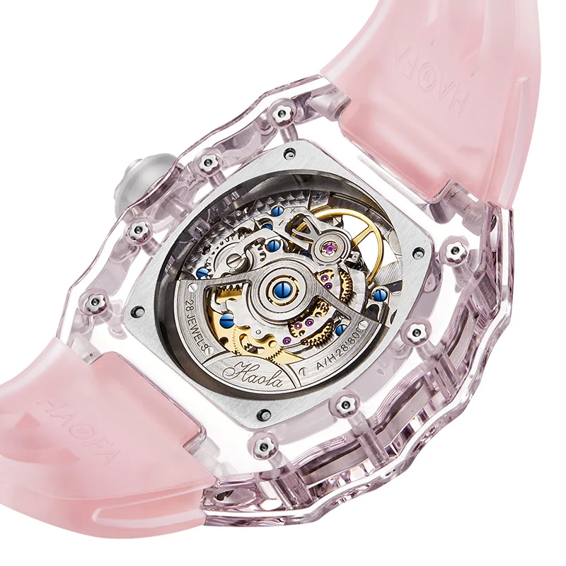 Haofa Mechanical watch Woman Crystal Transparent Automatic Movement Hollow Skeleton Barrel Luminous Multiple colors Brand 2302