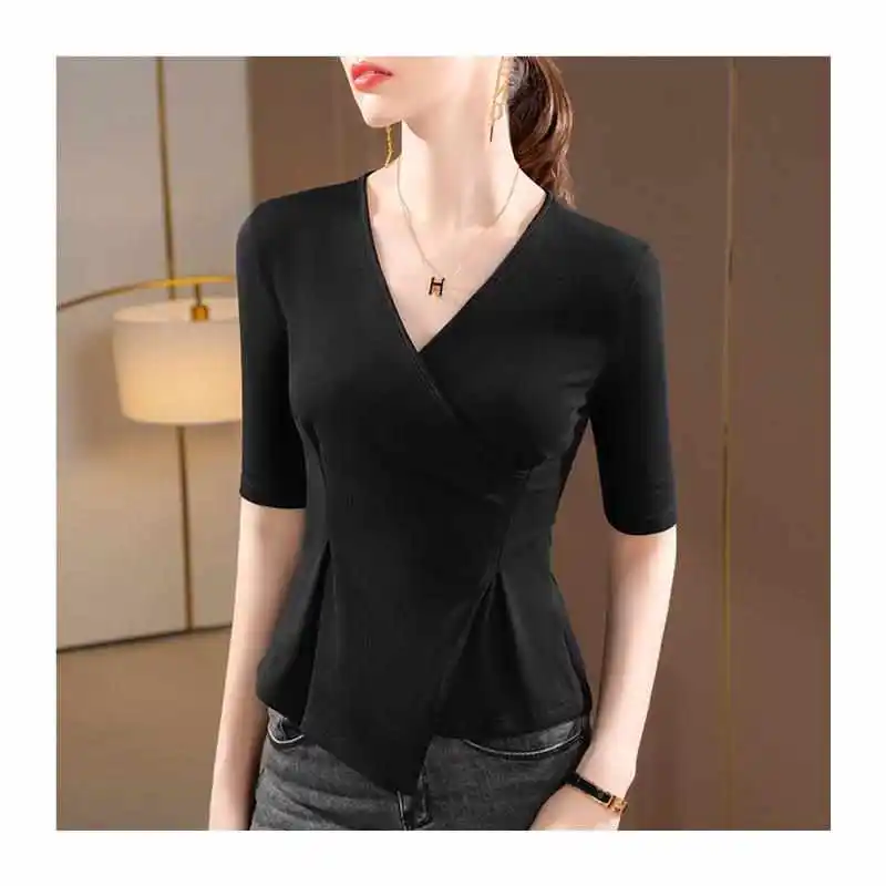 

Весенний кроссовер Color Blo Slim Fit irt для женщин, длина Five Sve, модная внутренняя одежда, хлопок, 00% молодежный