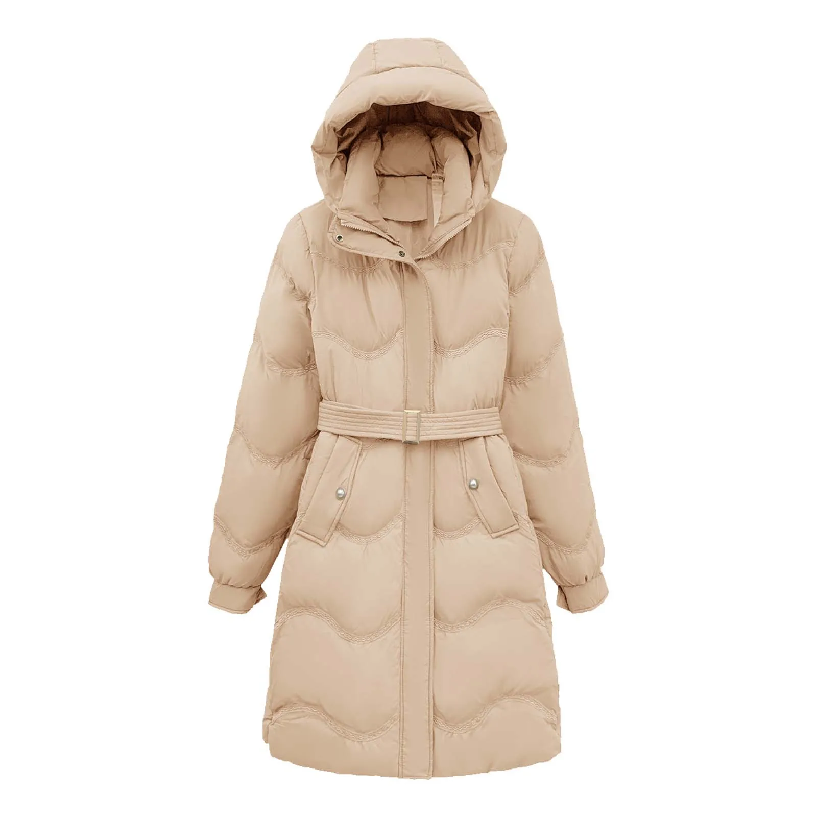 2024 novo no inverno feminino cor sólida comprimento médio para baixo jaqueta longa com cinto feminino grosso casaco quente parka longo com capuz outerwear