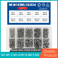 M1 M1.2 M1.4 M1.6 M2.5 M3 304 Stainless Steel Round Head Cross Small Screw Set Metric Thread Machine Bolt Assortment Kit Set