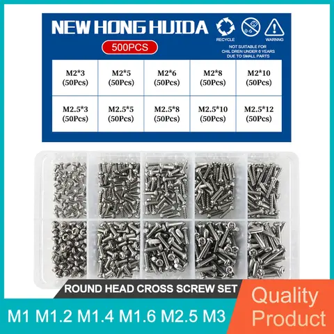 M1 M1.2 M1.4 M1.6 M2.5 M3 Set di viti piccole a croce a testa tonda in acciaio inossidabile 304 Set di kit di assortimento di bulloni per macchina con filettatura metrica