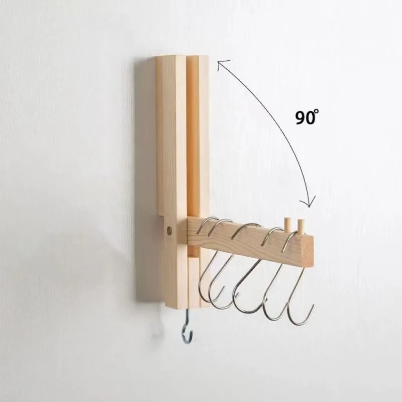 

Balcony Folding Solid Wood Hook Hanger Porch Shelf Bedroom Perforated Wall Hanging Storage Clothes Hats Rack Home Organizers