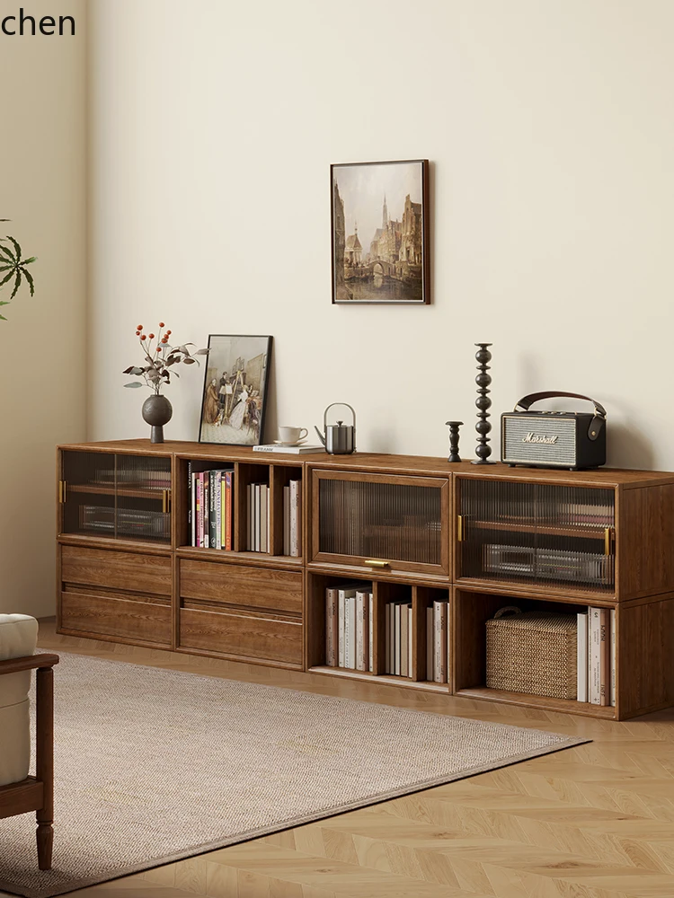 

LXC Solid Wood Freely Combined Lattice Cabinet Multi-functional Storage Bookshelf Module Combination Cabinet