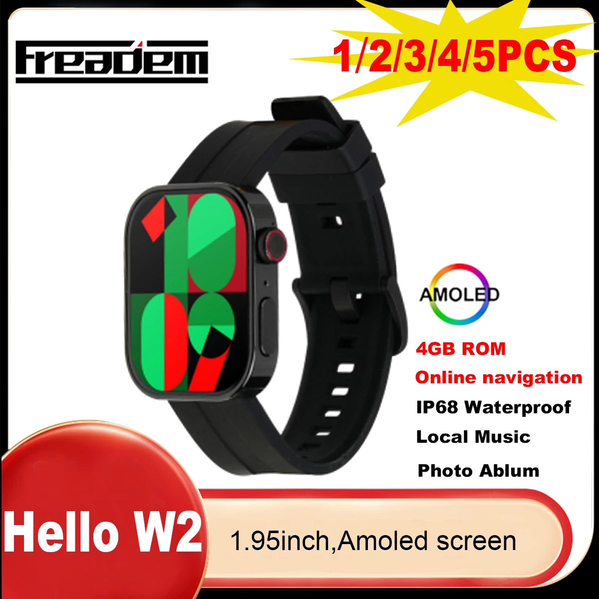 

Смарт-часы Hello W2 для мужчин и женщин, экран 1,95 дюйма Amoled, Bluetooth, 4 Гб, местная музыка, фотоальбом, спортивные Смарт-часы 2024