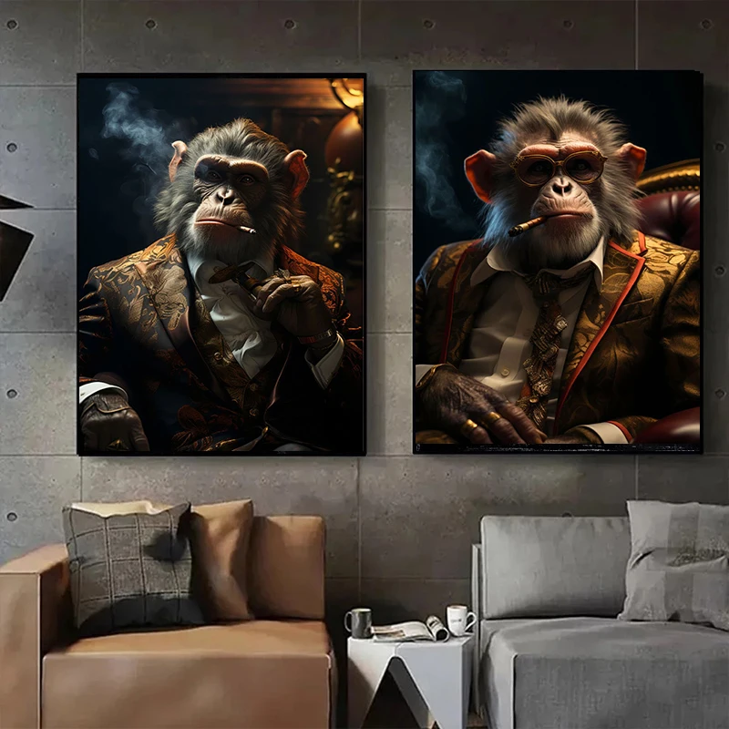 خمر العصابات البلياردو الحيوان القرد الدخان صورة الملصقات والمطبوعات حائط لوح رسم الفن صور ديكور غرفة المنزل