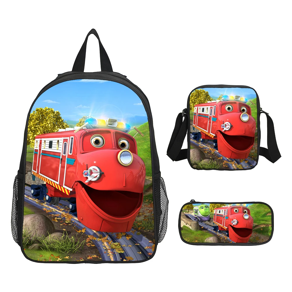 3 pcs Set Chuggington Child Backpack,Shoulder Bags, Pencil Bags, Light Weight School Backpack, Bags for Boys Girls Best Gift