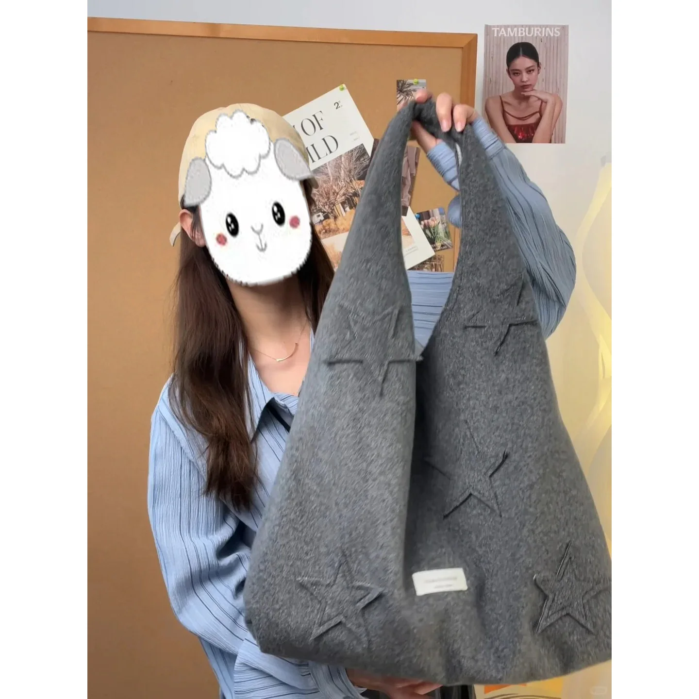 

Повседневная холщовая сумка-тоут с вышивкой в виде звезды, молодежная сумка через плечо с буквенным принтом, сумка-тоут подмышку от Cai Chen Home