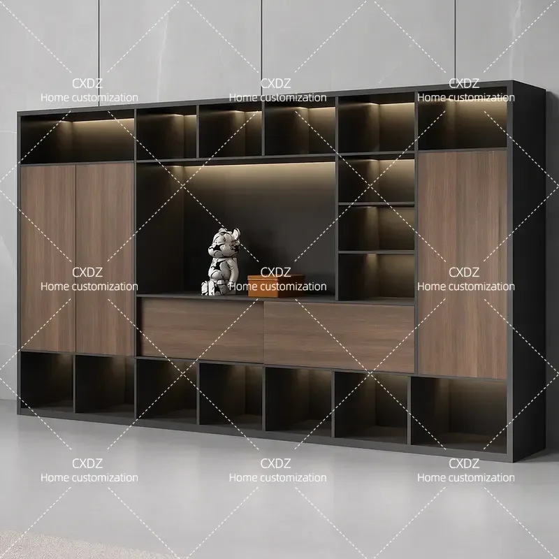 Office Bookcase Boss Background Cabinet File Wooden Information Cabinet Storage Storage Wall Floor Cabinet