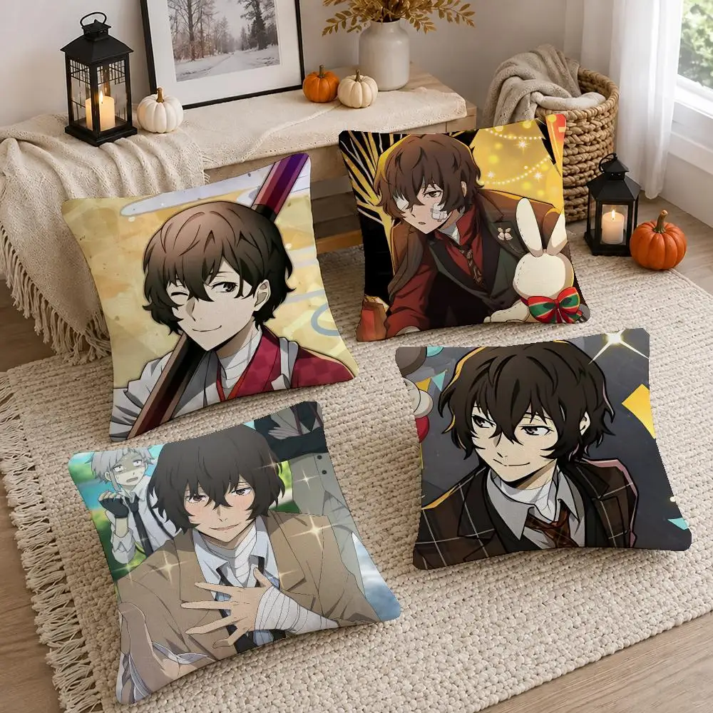 Hot Anime Bungo Stray Cushion Cover Washable Short Plush Pillowcase, Wrinkle Resistant Cushion Cover for Bedroom Decor Gift