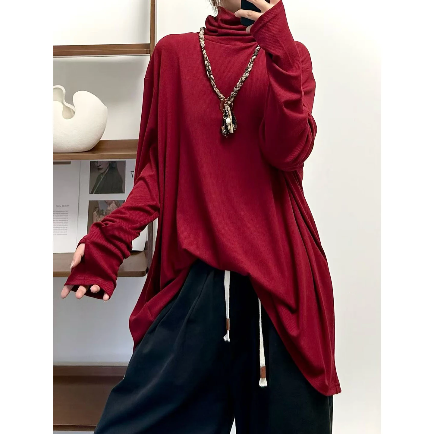 

Phil Dan Autumn Winter Long Velvet Fine Tead Dra Slim High Collar Slightly oulder Drop Large Version Long Pure Color ...
