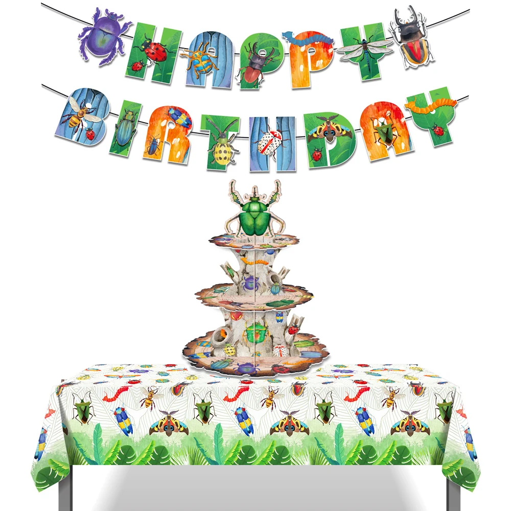 Cartoon Spring Insect Wild Animal Birthday Party Backdrops Decorations Banner Cake Display Stand Table Covers Baby Shower Decors