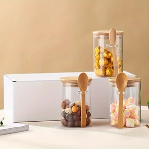 280ml candy bottle, cookie bottle, glass storage bottle with sealed lid and bamboo spoon - 10oz -transparent glass bulk food storage bottle 12 Main Sales Glass Bomboniere - №6