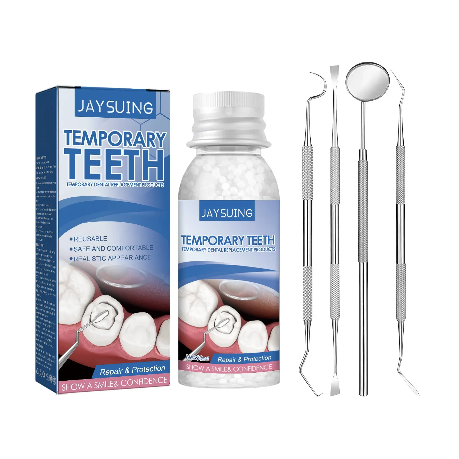 Kit de reparación temporal de dientes, Gel adhesivo para blanquear los dientes, relleno de resina moldeable, huecos rotos, FalseTeeth, Gel sólido, 2024